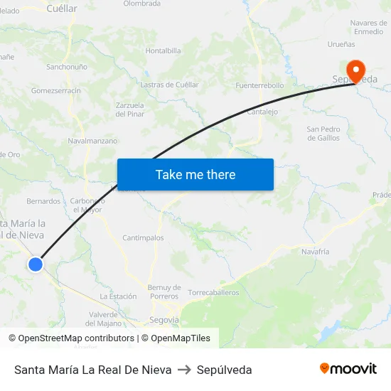 Santa María La Real De Nieva to Sepúlveda map