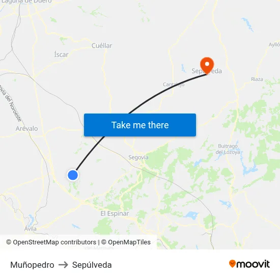 Muñopedro to Sepúlveda map