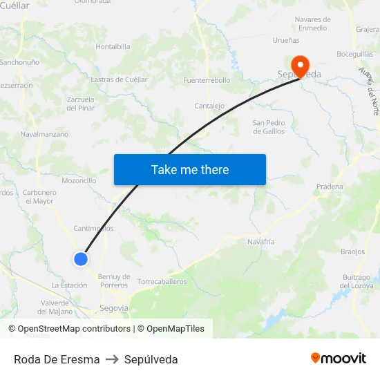 Roda De Eresma to Sepúlveda map