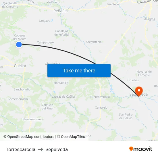 Torrescárcela to Sepúlveda map