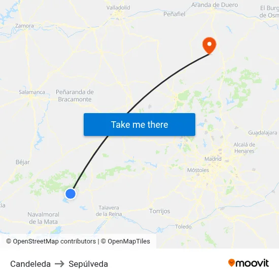 Candeleda to Sepúlveda map