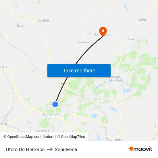 Otero De Herreros to Sepúlveda map