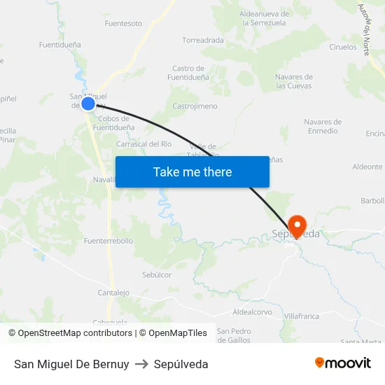 San Miguel De Bernuy to Sepúlveda map