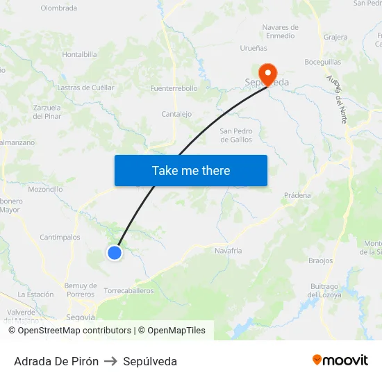 Adrada De Pirón to Sepúlveda map