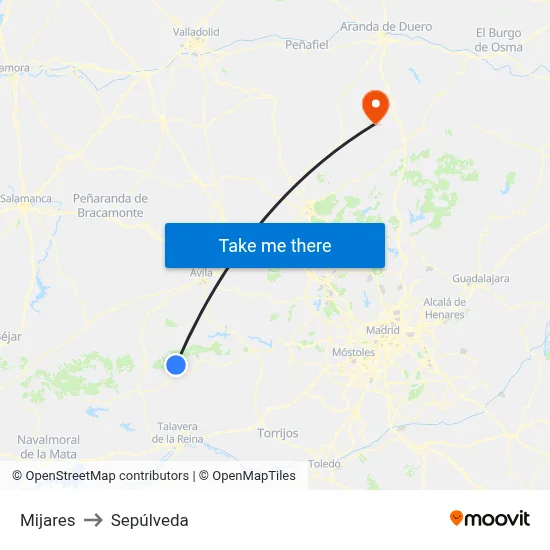 Mijares to Sepúlveda map