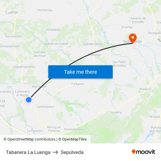 Tabanera La Luenga to Sepúlveda map