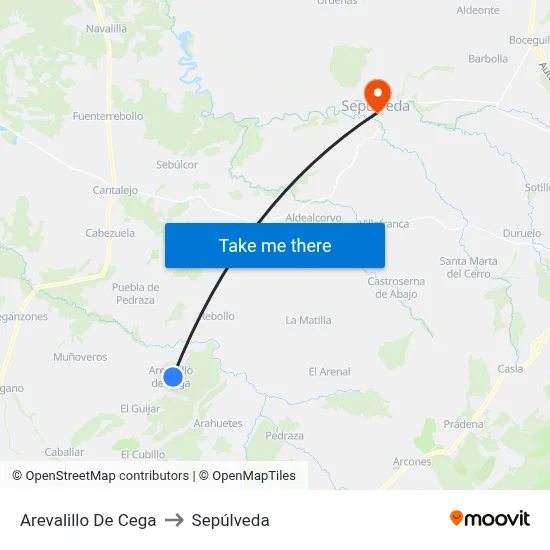 Arevalillo De Cega to Sepúlveda map
