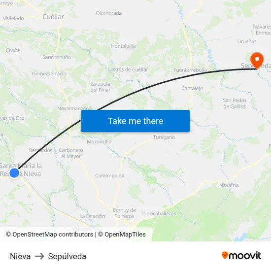 Nieva to Sepúlveda map