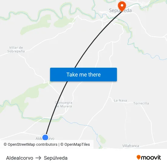 Aldealcorvo to Sepúlveda map