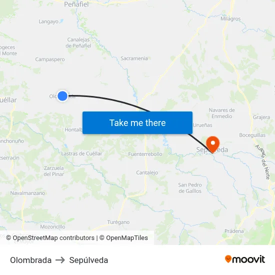 Olombrada to Sepúlveda map