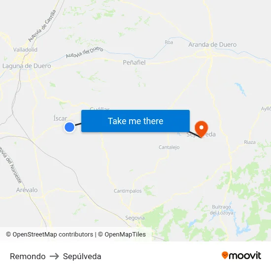 Remondo to Sepúlveda map