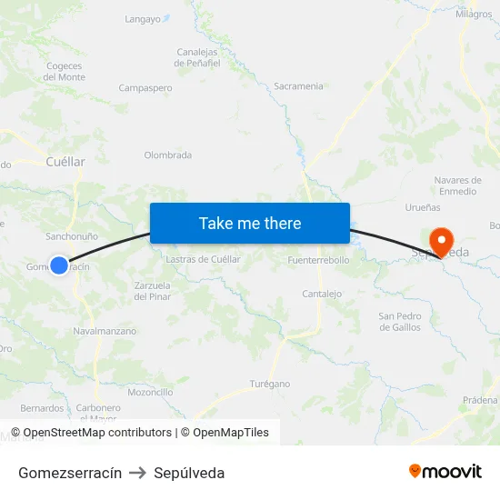 Gomezserracín to Sepúlveda map