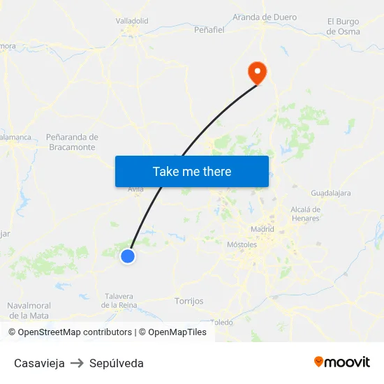 Casavieja to Sepúlveda map