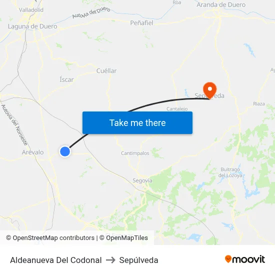 Aldeanueva Del Codonal to Sepúlveda map