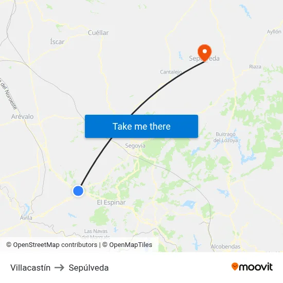 Villacastín to Sepúlveda map