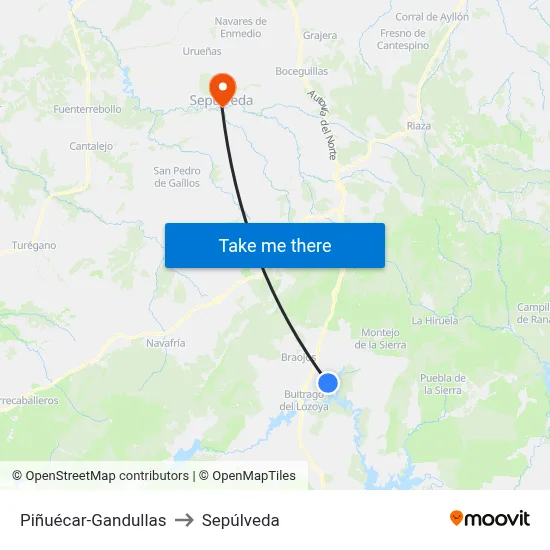 Piñuécar-Gandullas to Sepúlveda map