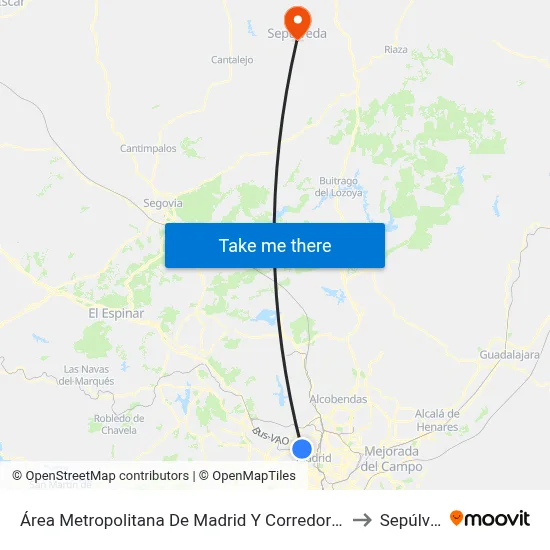 Área Metropolitana De Madrid Y Corredor Del Henares to Sepúlveda map