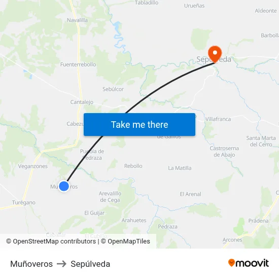 Muñoveros to Sepúlveda map