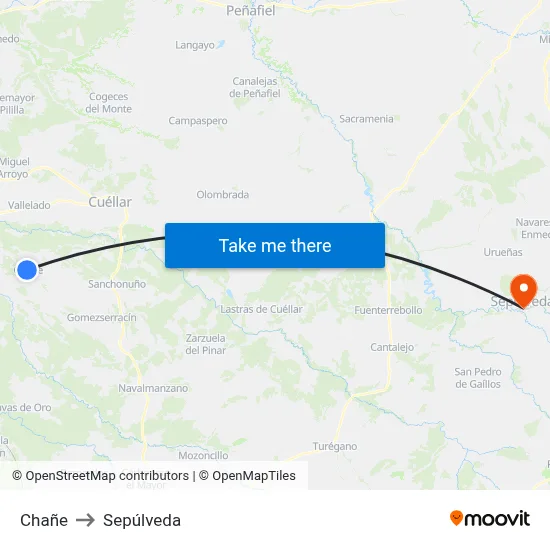 Chañe to Sepúlveda map