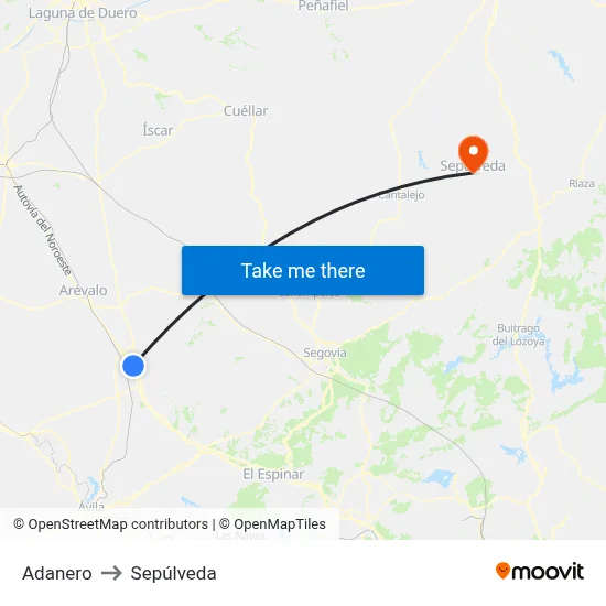 Adanero to Sepúlveda map
