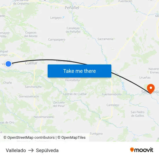 Vallelado to Sepúlveda map