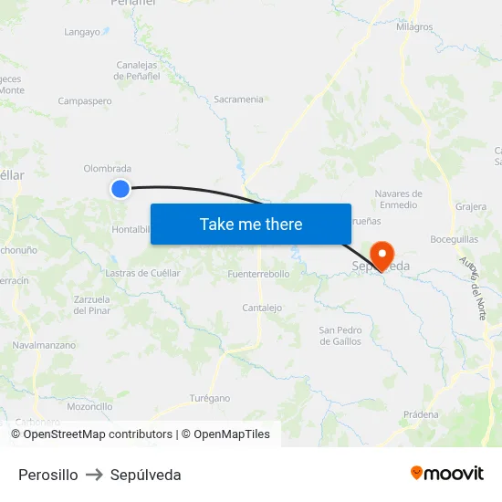 Perosillo to Sepúlveda map
