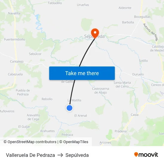 Valleruela De Pedraza to Sepúlveda map