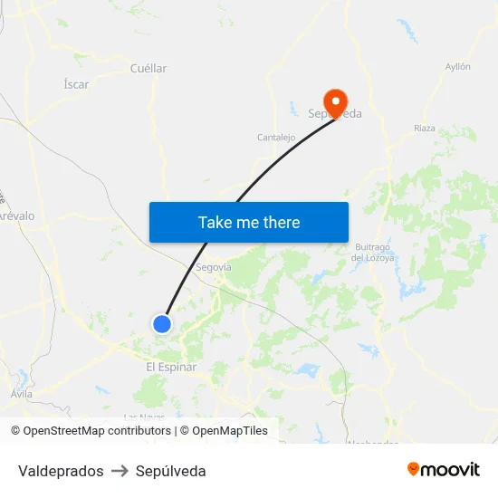 Valdeprados to Sepúlveda map