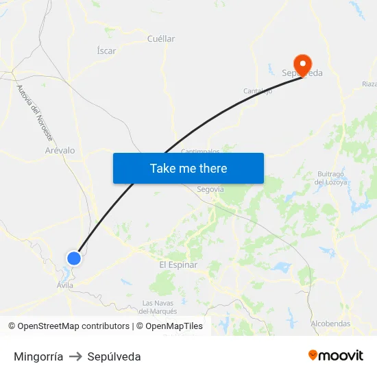Mingorría to Sepúlveda map