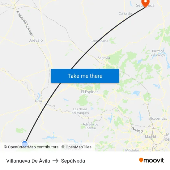 Villanueva De Ávila to Sepúlveda map