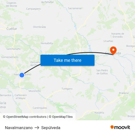 Navalmanzano to Sepúlveda map