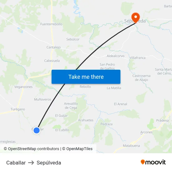 Caballar to Sepúlveda map
