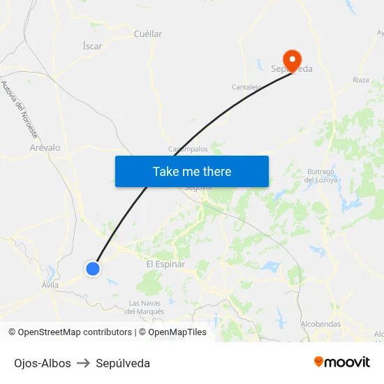 Ojos-Albos to Sepúlveda map