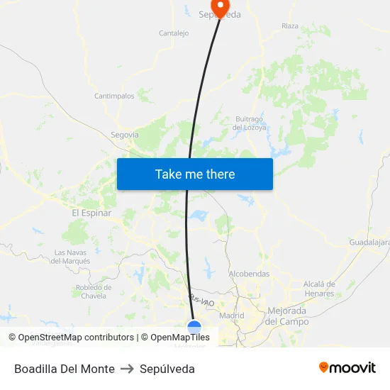 Boadilla Del Monte to Sepúlveda map