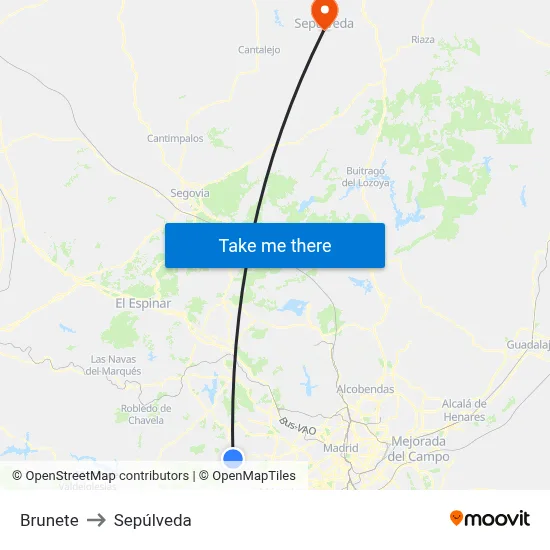 Brunete to Sepúlveda map