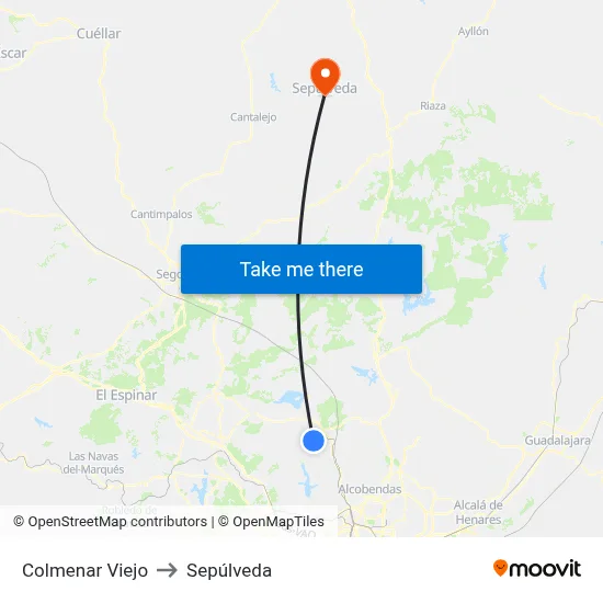 Colmenar Viejo to Sepúlveda map
