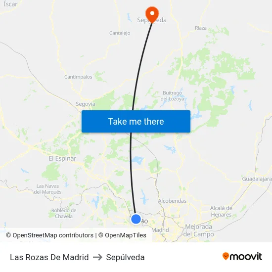 Las Rozas De Madrid to Sepúlveda map
