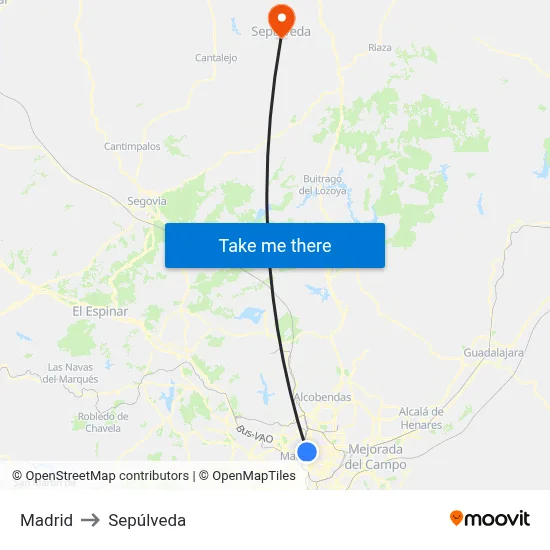 Madrid to Sepúlveda map