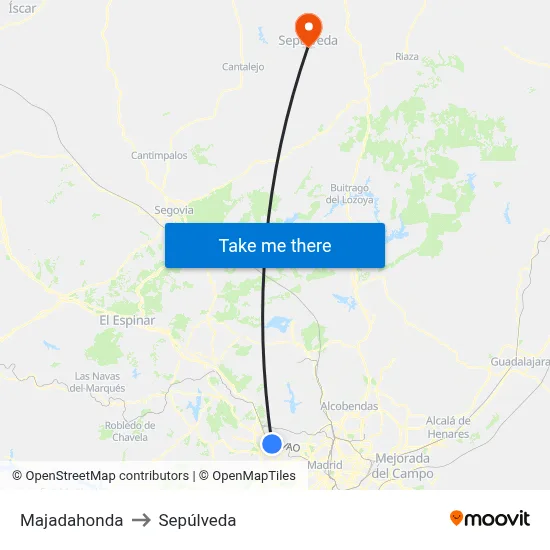 Majadahonda to Sepúlveda map