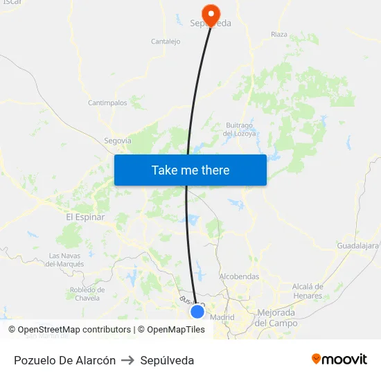 Pozuelo De Alarcón to Sepúlveda map
