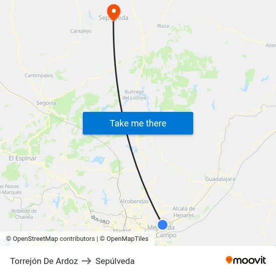 Torrejón De Ardoz to Sepúlveda map