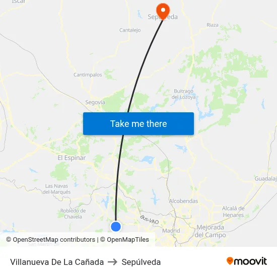 Villanueva De La Cañada to Sepúlveda map