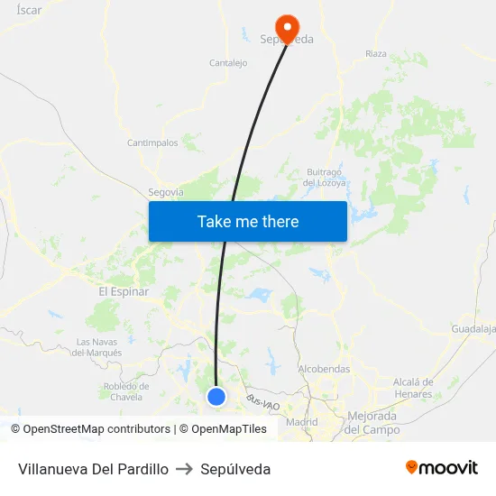 Villanueva Del Pardillo to Sepúlveda map