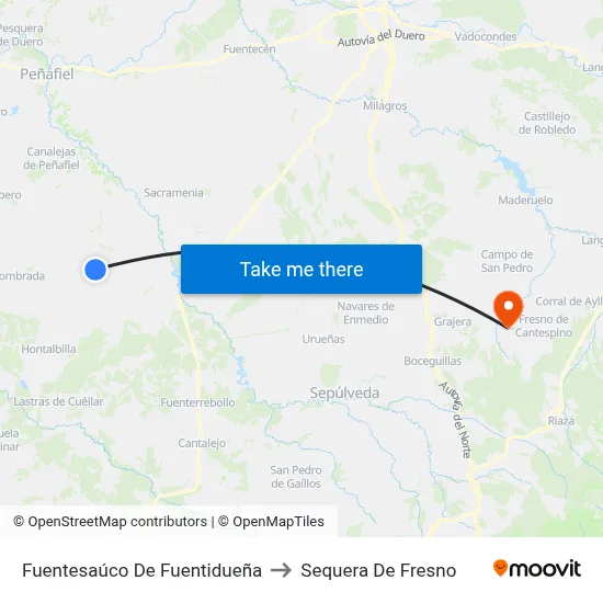 Fuentesaúco De Fuentidueña to Sequera De Fresno map