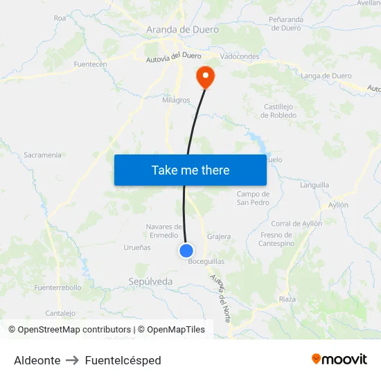 Aldeonte to Fuentelcésped map