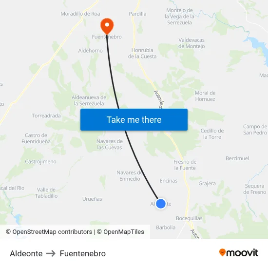 Aldeonte to Fuentenebro map