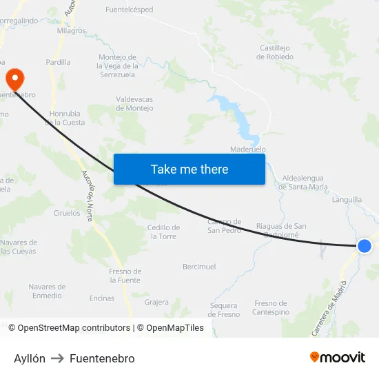 Ayllón to Fuentenebro map