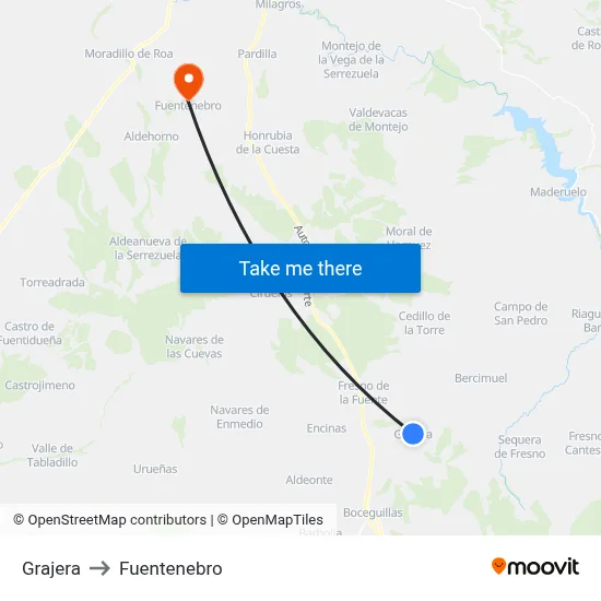 Grajera to Fuentenebro map