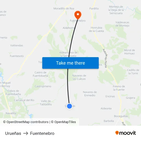 Urueñas to Fuentenebro map