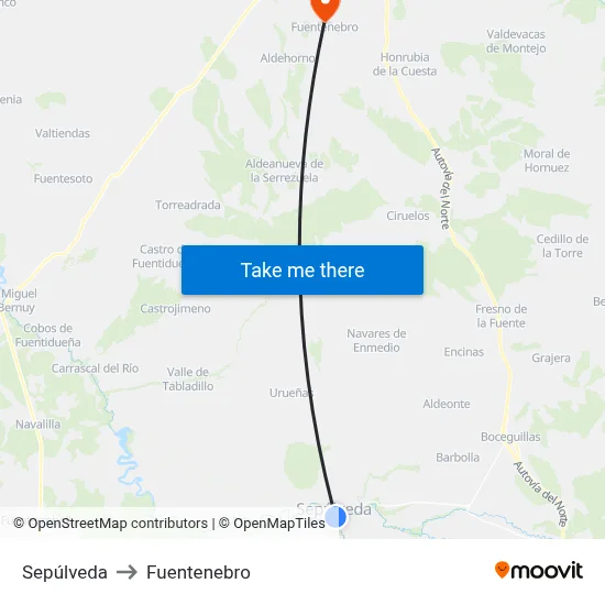 Sepúlveda to Fuentenebro map